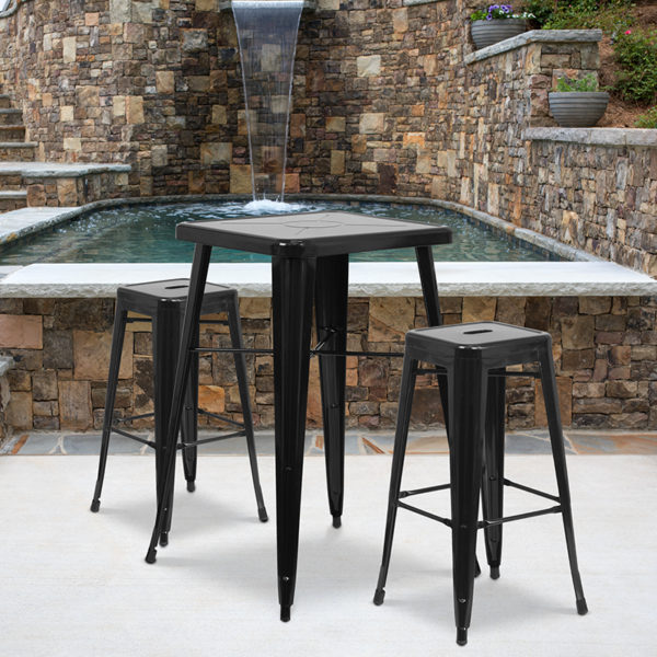 Buy Contemporary Style Bar Table and Stack Stool Set 23.75SQ Black Metal Bar Set near  Sanford at Capital Office Furniture