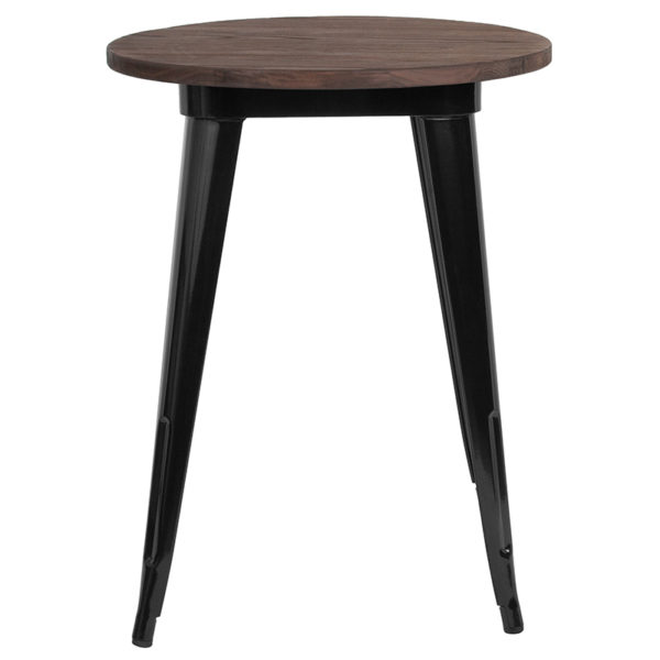Nice 24in Round Metal Indoor Table w/ Rustic Wood Top 1" Thick Textured