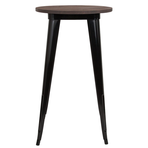 Nice 24in Round Metal Indoor Bar Height Table w/ Rustic Wood Top 1" Thick Textured