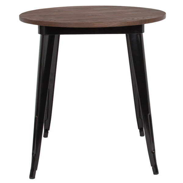 Nice 26in Round Metal Indoor Table w/ Rustic Wood Top 1" Thick Textured