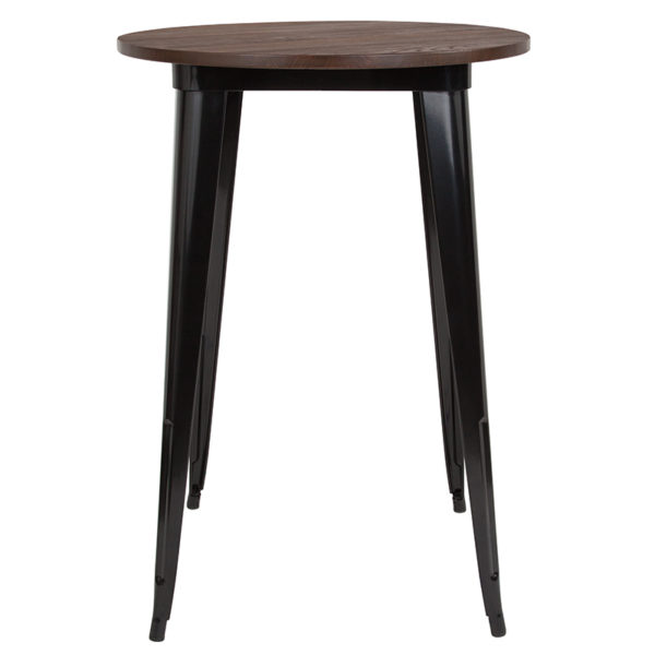 Nice 30in Round Metal Indoor Bar Height Table w/ Rustic Wood Top 1" Thick Textured