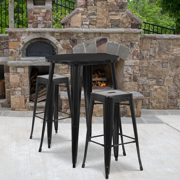 Buy Bar Height Table and Stool Set 30RD Black Metal Bar Set near  Windermere at Capital Office Furniture