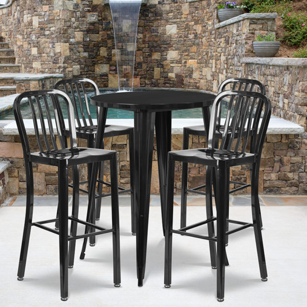 Buy Bar Height Table and Stool Set 30RD Black Metal Bar Set near  Winter Garden at Capital Office Furniture