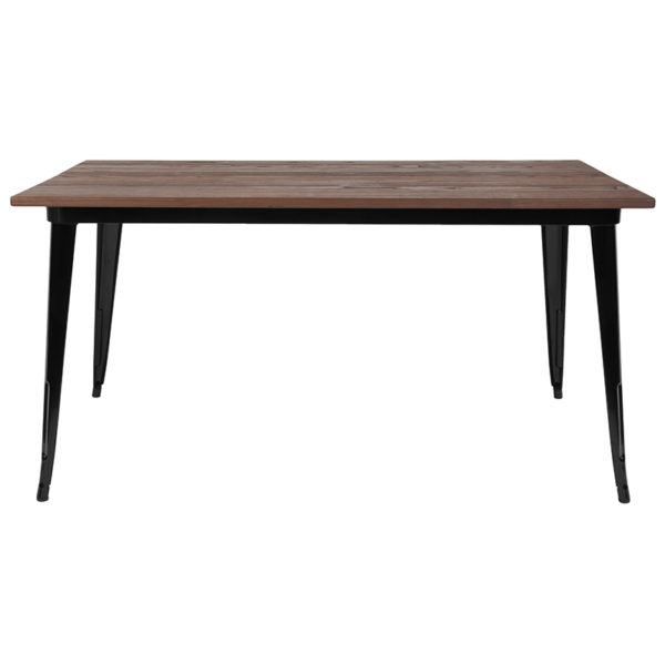 Nice 30.25in x 60in Rectangular Metal Indoor Table w/ Rustic Wood Top 1" Thick Textured