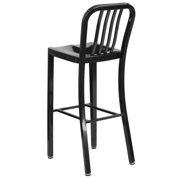 Shop for 30" Black Metal Outdoor Stoolw/ Curved Vertical Slat Back near  Daytona Beach at Capital Office Furniture