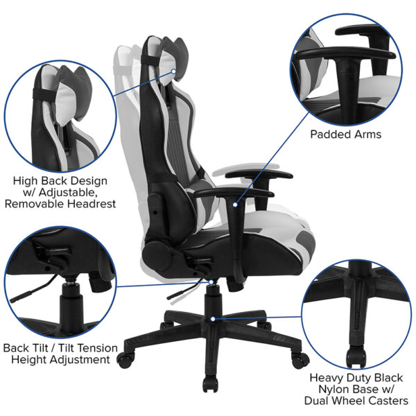 Nice Foxtrot Reclining Gaming Chair Racing Office Ergonomic PC Adjustable Chair w/ Adjustable Lumbar Support