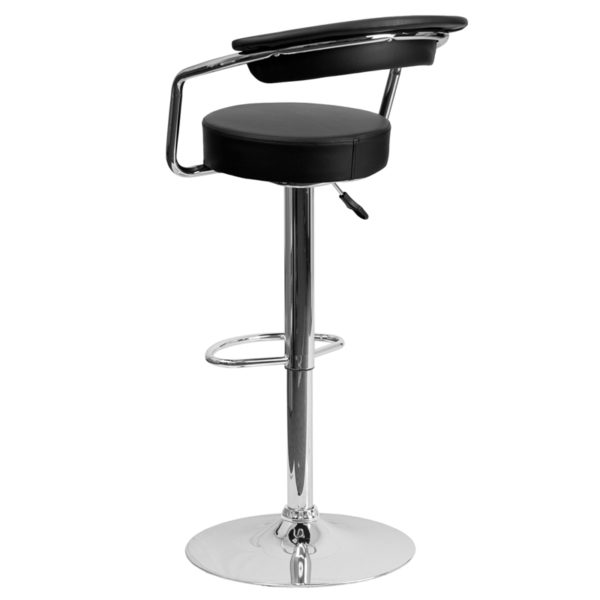 Nice Contemporary Vinyl Adjustable Height Barstool w/ Arms & Chrome Base Chrome Arms kitchen and dining room furniture near  Casselberry at Capital Office Furniture
