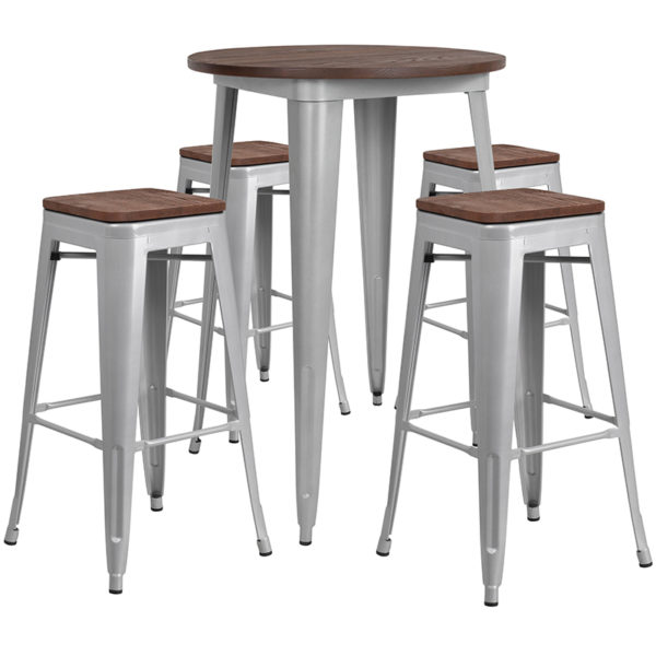 Buy Bar Height Table and Stool Set 30RD Silver Metal Bar Set near  Bay Lake at Capital Office Furniture
