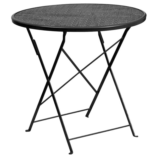 Nice Commercial Grade 30in Round Indoor-Outdoor Steel Folding Patio Table Set w/ 2 Square Back Chairs Designed for Indoor and Outdoor Use patio table and chair sets near  Apopka at Capital Office Furniture