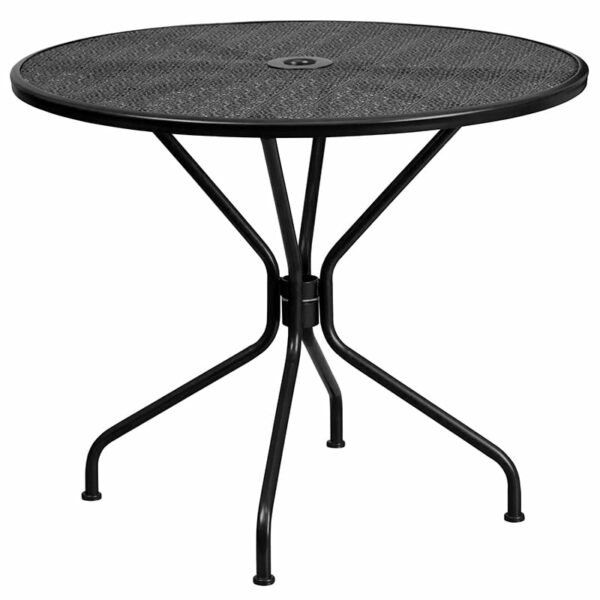 Nice Commercial Grade 35.25in Round Indoor-Outdoor Steel Patio Table Set w/ 2 Square Back Chairs Designed for Indoor and Outdoor Use patio table and chair sets near  Winter Springs at Capital Office Furniture