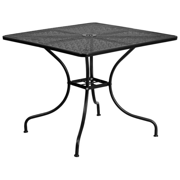 Nice Commercial Grade 35.5in Square Indoor-Outdoor Steel Patio Table Set w/ 2 Square Back Chairs Designed for Indoor and Outdoor Use patio table and chair sets near  Lake Mary at Capital Office Furniture
