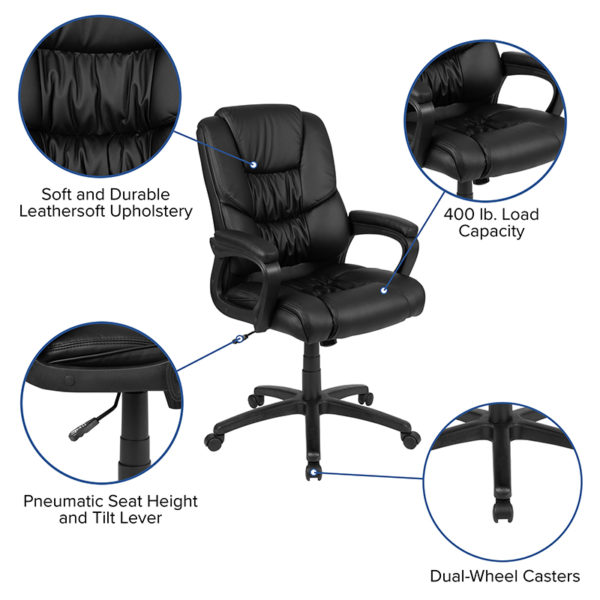 Nice Flash Fundamentals Big & Tall 400 lb. Rated LeatherSoft Swivel Office Chair w/ Padded Arms