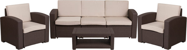 Shop for 4 PC Brown Outdoor Rattan Setw/ All-Weather Beige Removable Cushion Covers in  Orlando at Capital Office Furniture