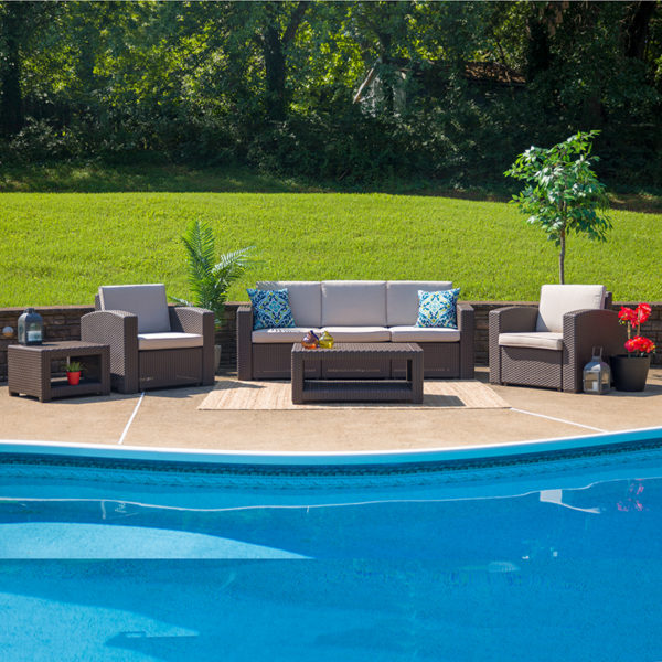 Buy Contemporary Outdoor Seating Set 5 PC Brown Outdoor Rattan Set in  Orlando at Capital Office Furniture