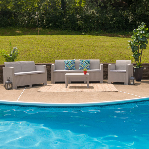 Buy Contemporary Outdoor Seating Set 4 PC Gray Outdoor Rattan Set near  Lake Buena Vista at Capital Office Furniture