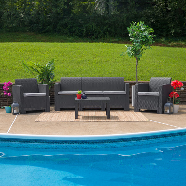 Buy Contemporary Outdoor Sofa Dark Gray Rattan Outdoor Sofa near  Clermont at Capital Office Furniture