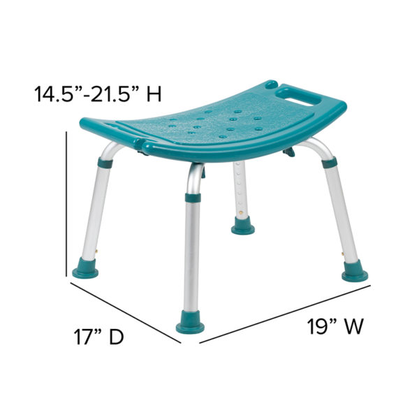 Adjustable Teal Bath & Shower Chair w/ Non-slip Feet Textured Seat reduces slipping medical bathroom equipment near  Sanford at Capital Office Furniture