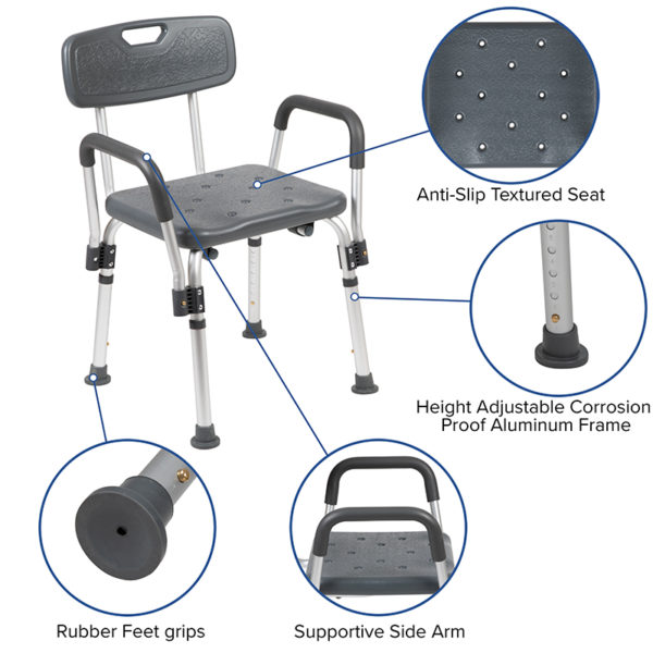 Adjustable Bath & Shower Chair w/ Depth Adjustable Back Safety Textured Seat with drainage holes medical bathroom equipment near  Lake Buena Vista at Capital Office Furniture