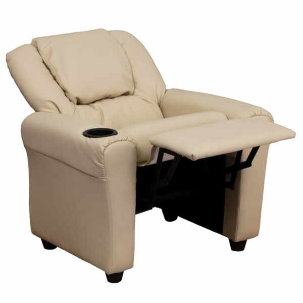 Nice Contemporary Vinyl Kids Recliner w/ Cup Holder & Headrest Oversized Headrest with cover and plush back kids furniture near  Casselberry at Capital Office Furniture