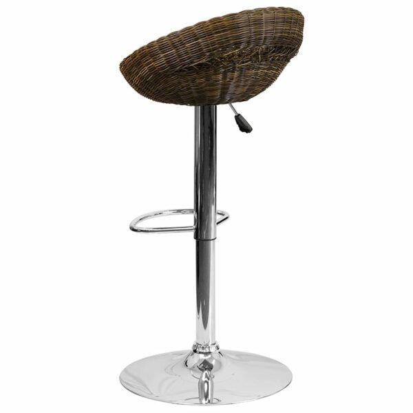 Nice Contemporary Wicker Rounded Back Adjustable Height Barstool w/ Chrome Base Swivel Seat kitchen and dining room furniture near  Sanford at Capital Office Furniture