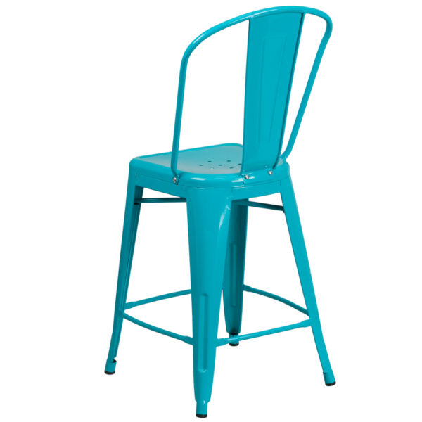 Shop for 24" Teal Metal Outdoor Stoolw/ Curved Back with Vertical Slat near  Clermont at Capital Office Furniture