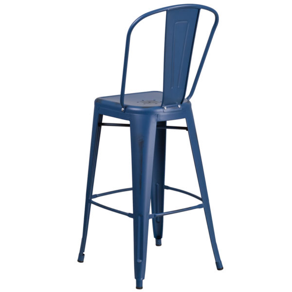 Shop for Distressed Blue Metal Stoolw/ Curved Back with Vertical Slat near  Ocoee at Capital Office Furniture