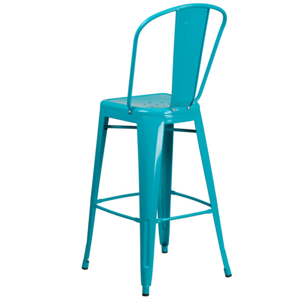Shop for 30" Teal Metal Outdoor Stoolw/ Curved Back with Vertical Slat near  Windermere at Capital Office Furniture