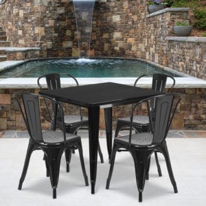 Buy Contemporary Style Table and Stack Chair Set 31.5SQ Black Metal Table Set near  Bay Lake at Capital Office Furniture
