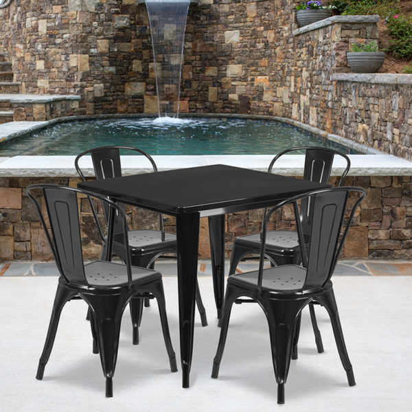 Buy Contemporary Style Table and Stack Chair Set 31.5SQ Black Metal Table Set near  Saint Cloud at Capital Office Furniture