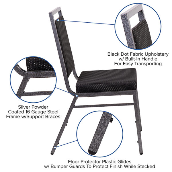 Nice HERCULES Series Square Back StacBanquet Chair in Fabric with Silvervein Frame Black Dot Fabric Upholstery banquet stack chairs near  Casselberry at Capital Office Furniture
