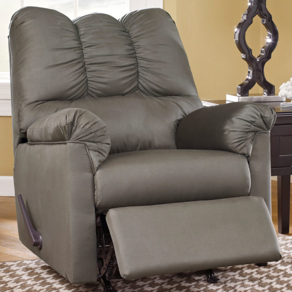 Nice Signature Design by Ashley Darcy Rocker Recliner in Microfiber Pillow Back Cushions recliners near  Kissimmee at Capital Office Furniture