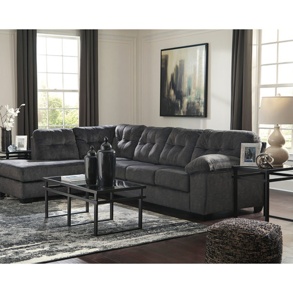 Nice Signature Design by Ashley Accrington 2-Piece Right Side Facing Sofa Sectional in Microfiber Granite Microfiber Upholstery living room furniture near  Apopka at Capital Office Furniture