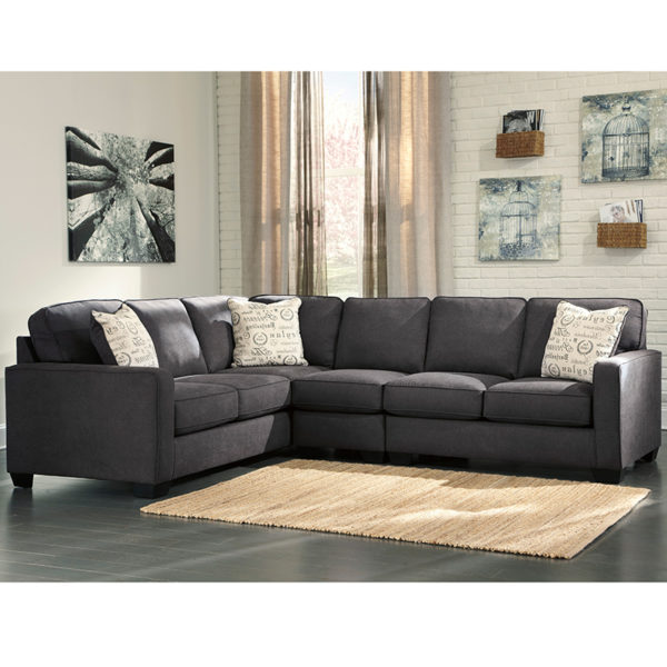 Buy Contemporary Style 3 Piece L-Shape Sectional with Toss Pillows Charcoal Microfiber Sectional near  Windermere at Capital Office Furniture