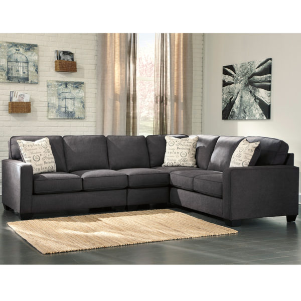 Nice Signature Design by Ashley Alenya 3-Piece Right Side Facing Sofa Sectional in Microfiber Fixed Pillow Back Cushions; Loose Seat Cushions living room furniture near  Bay Lake at Capital Office Furniture