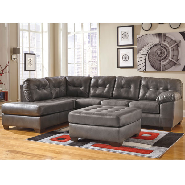 Nice Signature Design by Ashley Alliston Sectional with Left Side Facing Chaise in Faux Leather Fixed Tufted Back Cushions; Loose Tufted Seat Cushions living room furniture near  Saint Cloud at Capital Office Furniture
