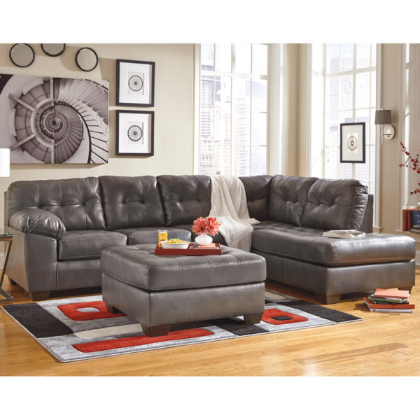 Nice Signature Design by Ashley Alliston Sectional with Right Side Facing Chaise in Faux Leather Fixed Tufted Back Cushions; Loose Tufted Seat Cushions living room furniture near  Clermont at Capital Office Furniture