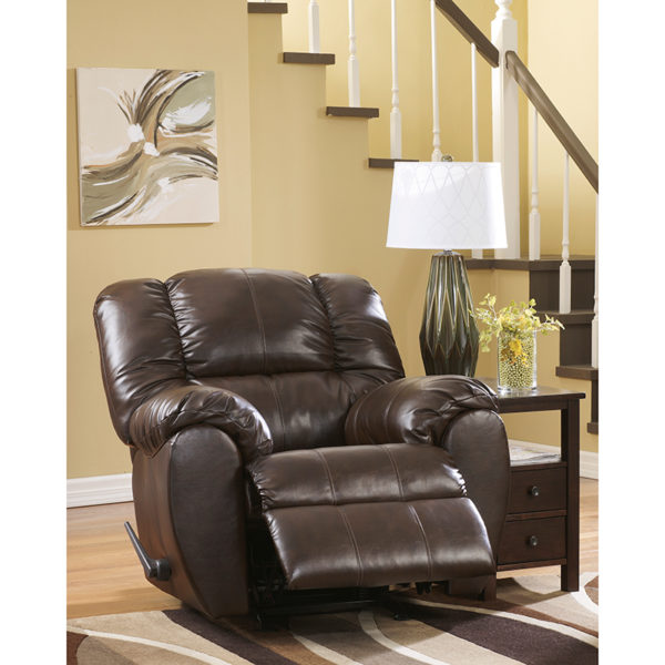 Nice Signature Design by Ashley Dylan Faux Leather Rocker Recliner in Faux Leather Bustle Back Cushions recliners near  Winter Garden at Capital Office Furniture