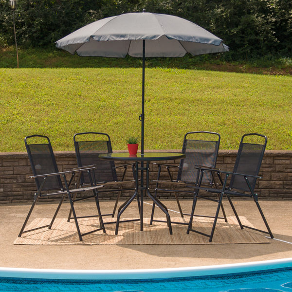Buy Table and Chair Set 6PC Black Patio Set & Umbrella near  Windermere at Capital Office Furniture