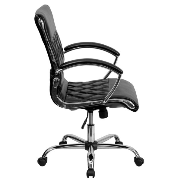 Nice Mid-Back Designer LeatherSoft Executive Swivel Office Chair with Base and Arms Built-In Lumbar Support office chairs near  Winter Park at Capital Office Furniture