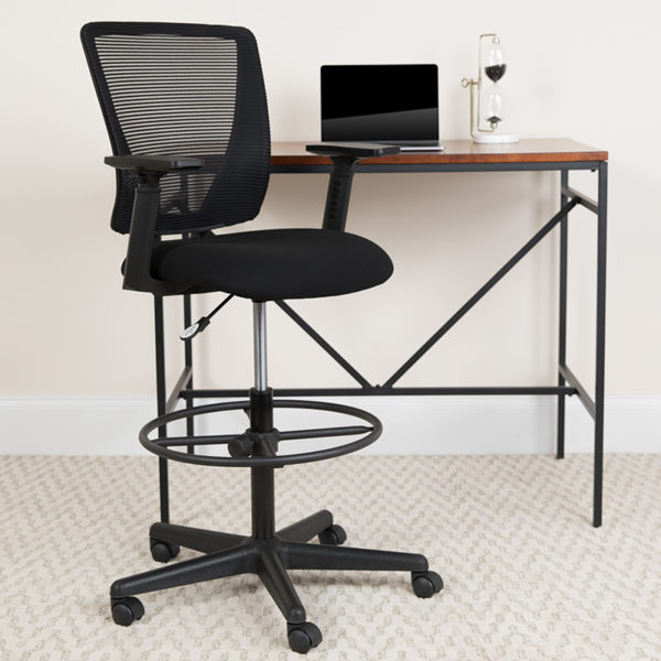 Buy Contemporary Draft Stool Black Mesh Draft Chair w/ Arms near  Bay Lake at Capital Office Furniture