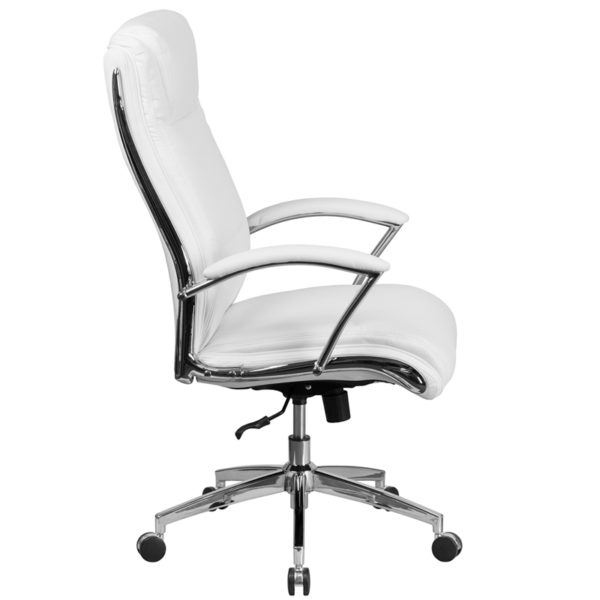 Nice High Back Designer LeatherSoft Smooth Upholstered Executive Swivel Office Chair with Base and Arms Built-In Lumbar Support office chairs near  Oviedo at Capital Office Furniture