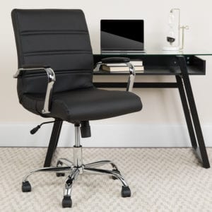 Buy Contemporary Executive Office Chair with Padded Chrome Arms Black Mid-Back Leather Chair in  Orlando at Capital Office Furniture
