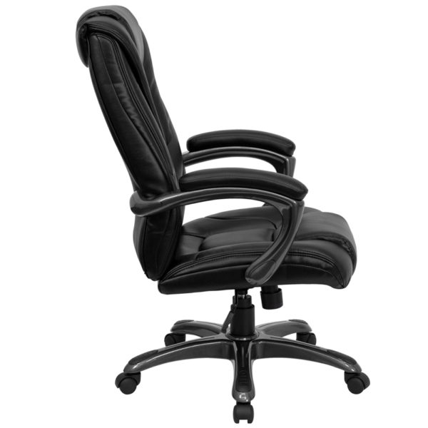 Nice High Back LeatherSoft Layered Upholstered Executive Swivel Ergonomic Office Chair with Smoke Metal Base and Arms Built-In Lumbar Support office chairs near  Clermont at Capital Office Furniture