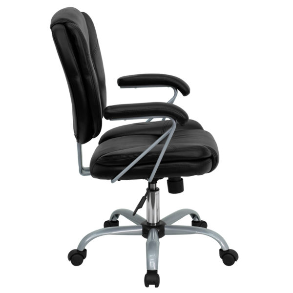 Nice Mid-Back LeatherSoft Swivel Task Office Chair with Pillow Top Cushioning and Platinum Epoxy Base & Arms Pillow Top Cushioned Back and Seat office chairs near  Apopka at Capital Office Furniture