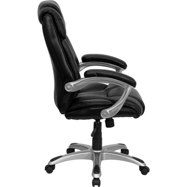 Nice High Back LeatherSoft Layered Upholstered Executive Swivel Ergonomic Office Chair with Nylon Base and Arms Built-In Lumbar Support office chairs near  Clermont at Capital Office Furniture