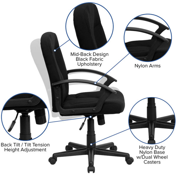 Nice Mid-Back Fabric Executive Swivel Office Chair with Nylon Arms Tilt Lock Mechanism rocks/tilts the chair and locks in an upright position office chairs near  Lake Mary at Capital Office Furniture