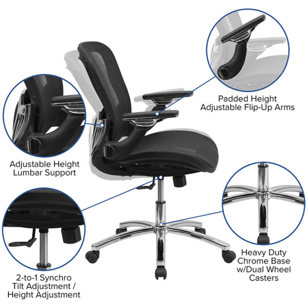 Nice Mid-Back Mesh Executive Swivel Ergonomic Office Chair with Synchro-Tilt & Height Adjustable Flip-Up Arms Adjustable Height Lumbar Support office chairs near  Oviedo at Capital Office Furniture