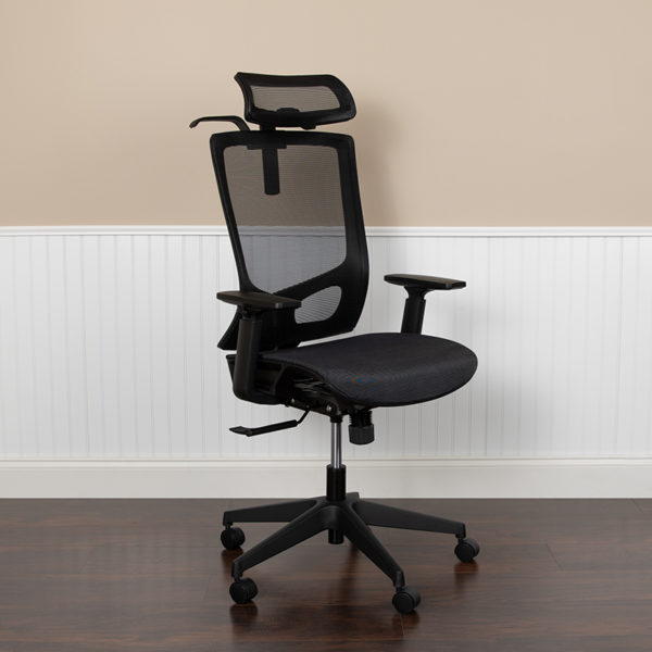 Buy Contemporary Executive Office Chair with Pivot and Height Adjustable Headrest Black Mesh Office Chair near  Winter Park at Capital Office Furniture