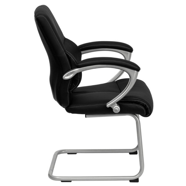 Nice LeatherSoft Executive Side Reception Chair with Sled Base Contrasting White Stitching office guest and reception chairs near  Ocoee at Capital Office Furniture