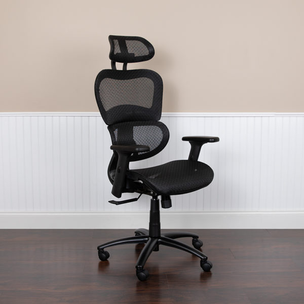 Buy Contemporary Executive Office Chair with Pivot and Height Adjustable Headrest Black Mesh Office Chair near  Oviedo at Capital Office Furniture
